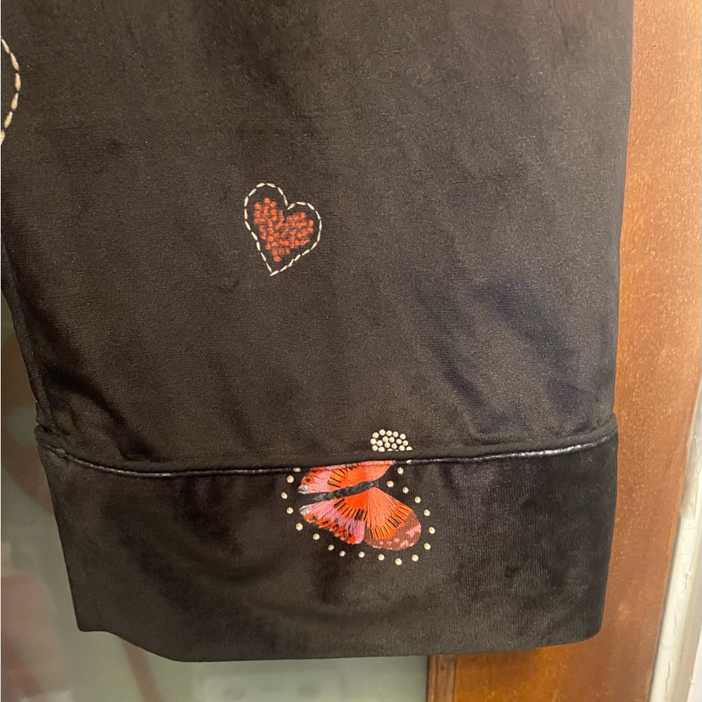 Farm Rio Benicia Wide Leg Black Velour Pull On Elastic Waist Pant Hearts Motif - Picture 3 of 12